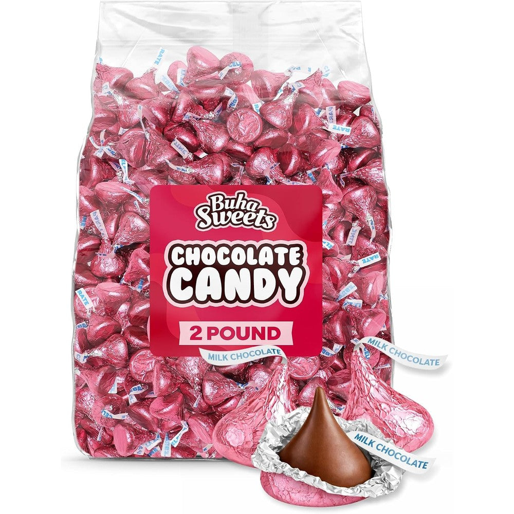 Klickers Bulk Pink Wrapped Milk Chocolate Candy Bag Individually Wrapped Foil Chocolates for Weddings Baby Showers and Party Favors Two Pounds