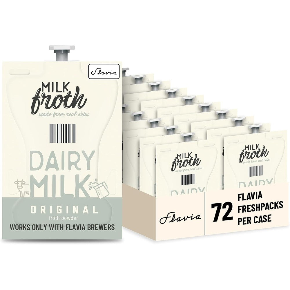 Flavia Real Milk Froth Powder Fresh Packs For Single Serve Brewers Authentic Skim Milk Cappuccino And Latte Maker Pack Of 72 Single Serve Packets