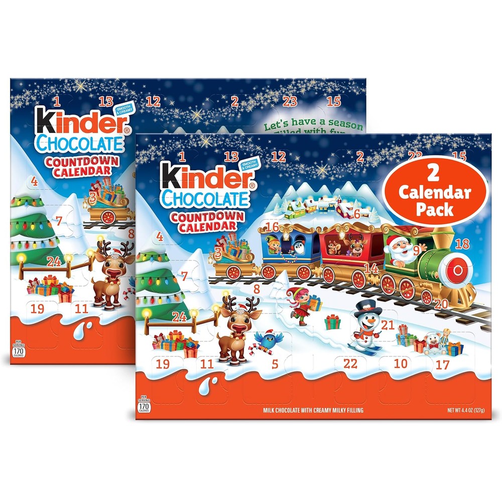 Kinder Chocolate Countdown Christmas Advent Calendar Gift Set, Milk Chocolate With Creamy Filling, Two Pack, Twenty Four Pieces Each, Eight Point E...