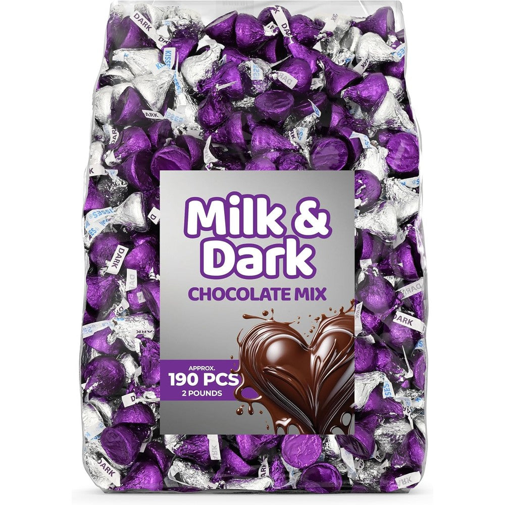 Candylish Chocolate Mix Milk Chocolate And Dark Chocolate Assortment Pack Wrapped In Purple And Silver Foils Two Pound Bulk Candy Bag