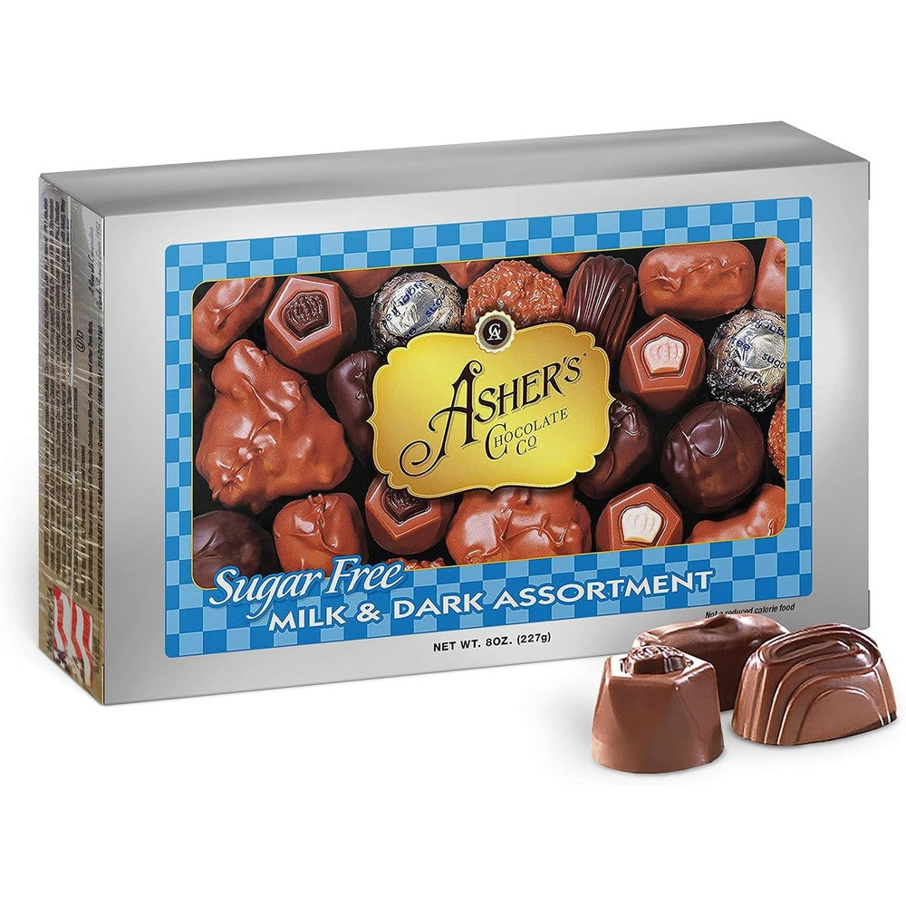 Asher's Chocolates Sugar Free Chocolate Candy Assortment Kosher Milk And Dark Chocolates Fifteen Pieces Eight Ounce