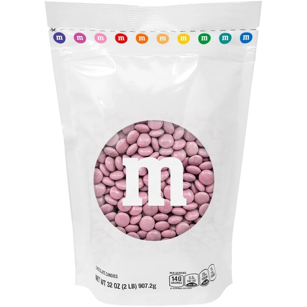M&M'S WORLD Pink Milk Chocolate Candy Two Pound Resealable Pack for Party Favors Decorations Baby Shower and Gender Reveal Dessert Tables