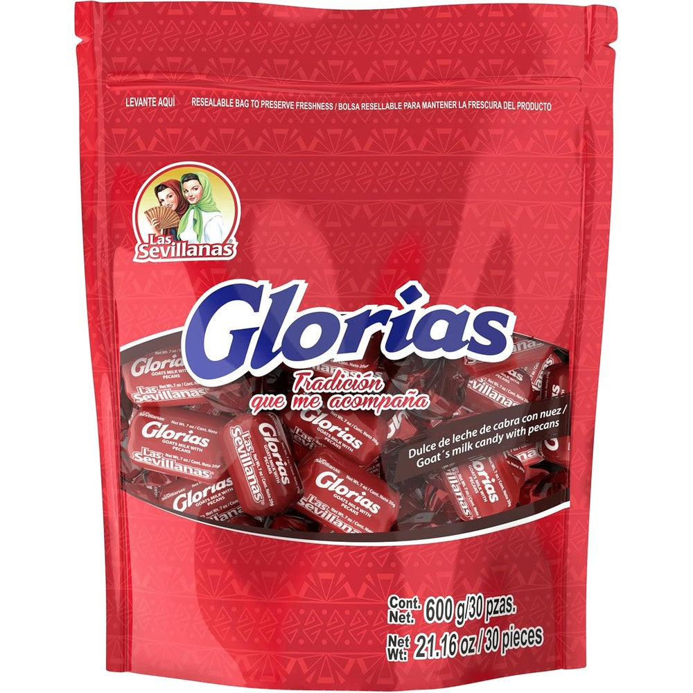 Las Sevillanas Glorias Traditional Mexican Goat Milk Dulce De Leche Chewy Caramel Candy With Pecans, Twenty One Point One Six Ounce