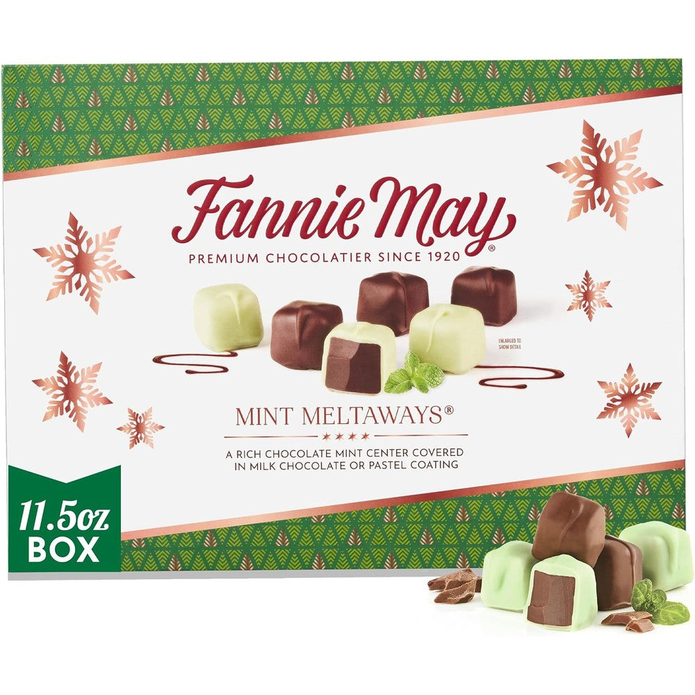 Fannie May Mint Meltaway Mint Chocolate Candy With Milk Chocolate Pastel Coating Holiday Chocolate Gift Box 11.5 Ounce