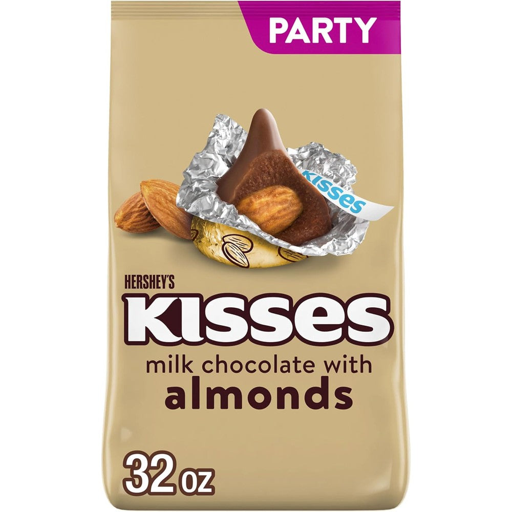 Hershey's Kisses Milk Chocolate With Almonds Candy Bulk Party Pack Thirty Two Ounce Bag