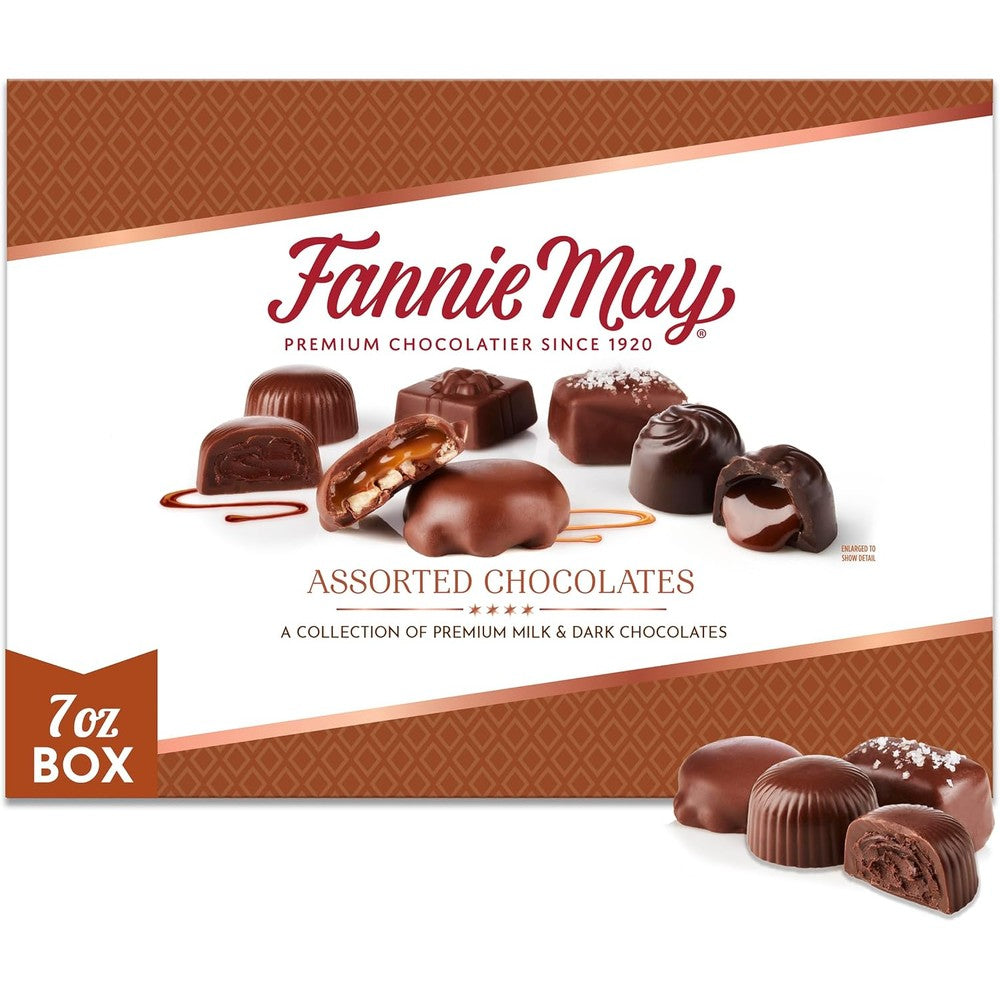 Fannie May Milk And Dark Chocolate Holiday Gift Box Assorted Premium Chocolates Seven Ounce