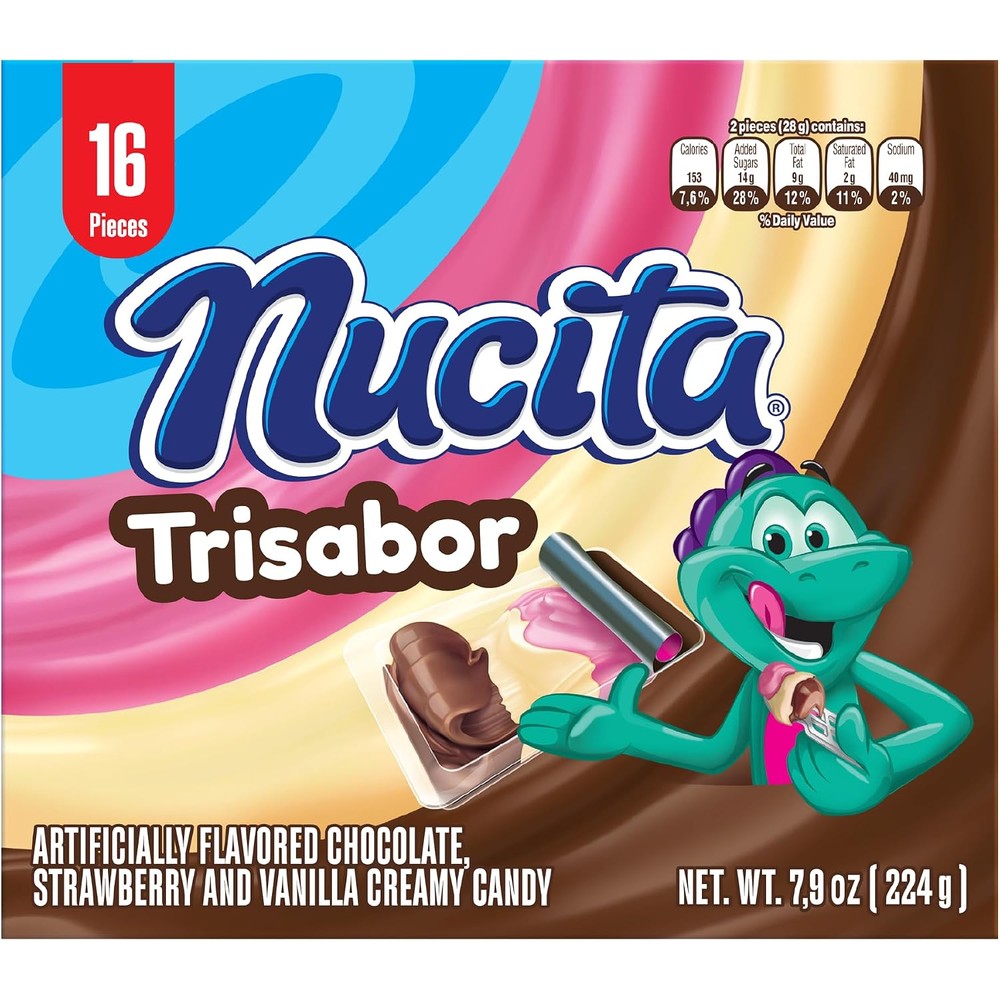 Nutresa Nucita Trisabor Three Flavor Creamy Candy Chocolate Strawberry And Vanilla Spreadable Dessert Candy 7.9 Ounce 16 Pack