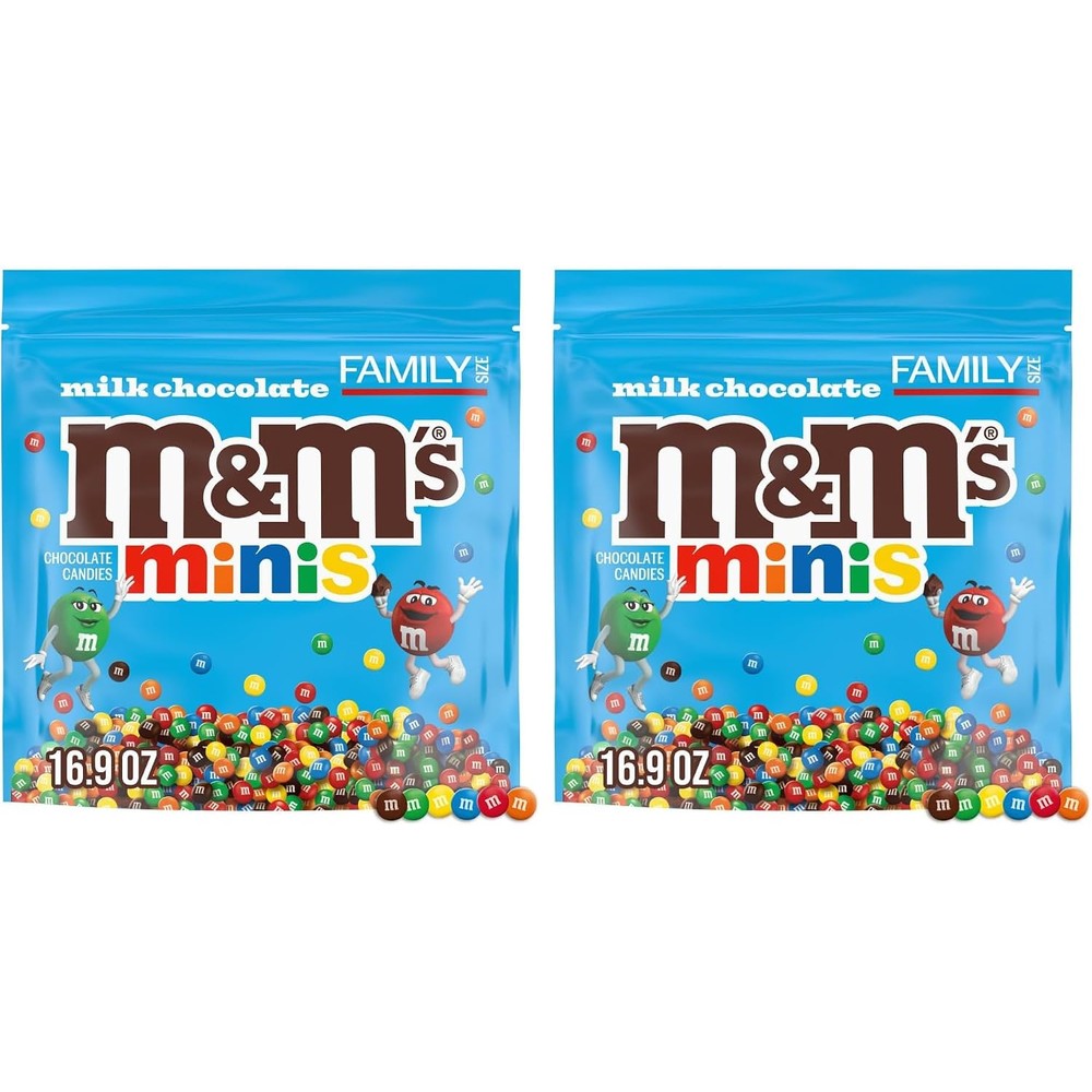 M&M'S MINIS Milk Chocolate Summer Candy Bulk Family Size Resealable Bag 16.9 Ounce Pack Of 2
