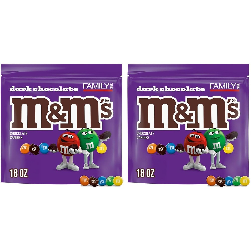 M&M'S Dark Chocolate Candy Family Size Bulk Candy Chocolate Eighteen Ounce Resealable Bulk Bag Pack Of Two