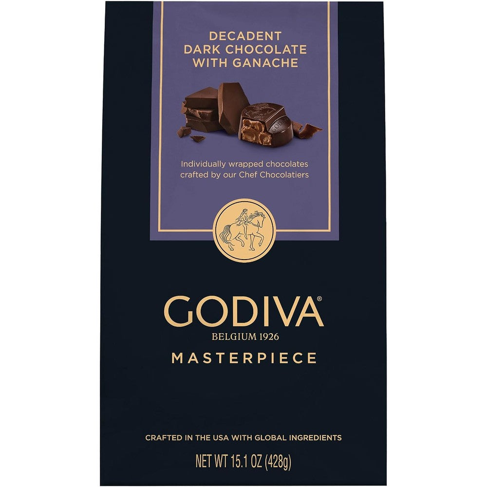 Godiva Masterpiece Dark Chocolate Bag Individually Wrapped Gourmet Belgian Chocolates with Velvety Ganache Center, 15.1 Ounce