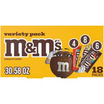 Mars M&M'S Milk Chocolate Peanut And Peanut Butter Candy Variety Pack Full Size Assortment 30.58 Ounce 18 Count Box
