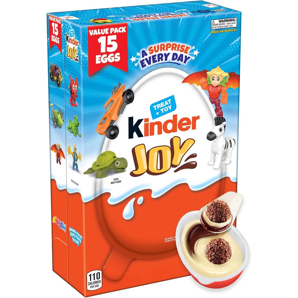 Kinder Joy Chocolate Egg Treat Plus Toy With Sweet Creams and Chocolatey Wafers Individually Wrapped Bulk Pack 15 Count 10.5 Ounces