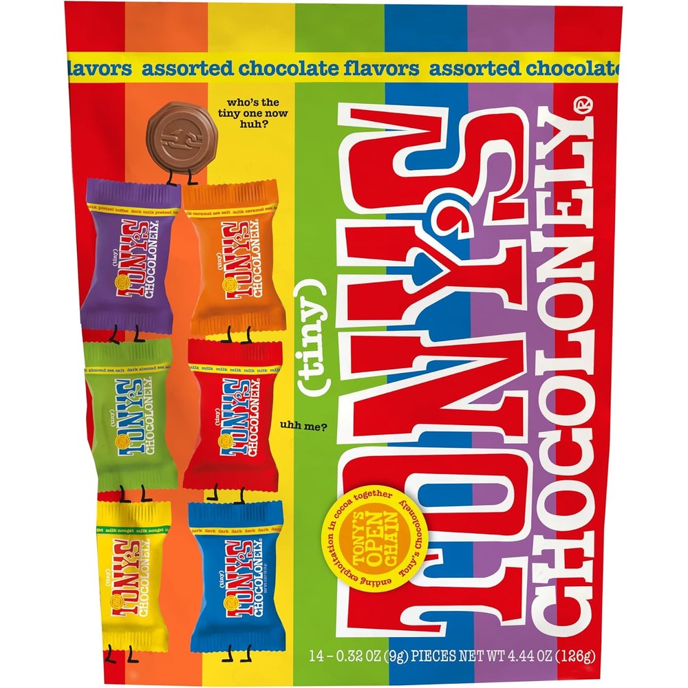 Tony's Chocolonely Assorted Chocolate Candy Pieces Belgian Milk And Dark Chocolate Variety Pouch Four Point Four Four Ounce