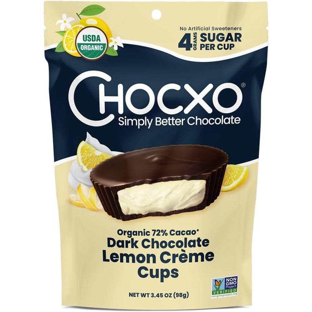 Chocxo Organic Seventy Two Percent Dark Chocolate Lemon Creme Cups Three Point Forty Five Ounce