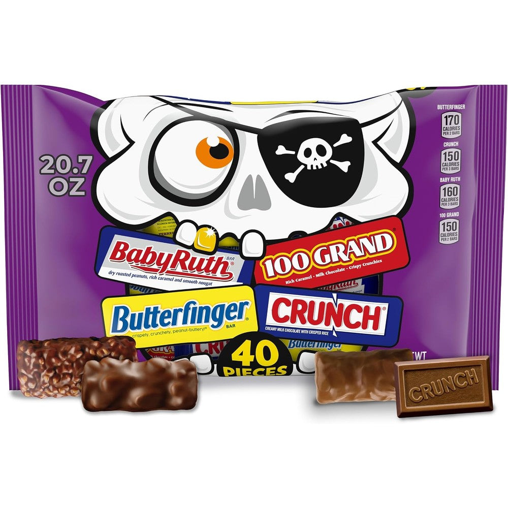 Butterfinger, CRUNCH, Baby Ruth, and 100 Grand Fun Size Assorted Chocolatey Candy Bars Bulk Variety Pack, 40 Count, 20.7 Ounce