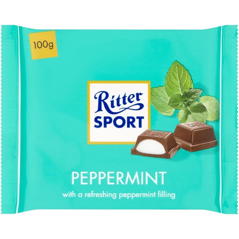 Ritter Sport Peppermint Dark Chocolate Bars With Creamy Mint Fondant Filling One Hundred Grams Pack Of Five