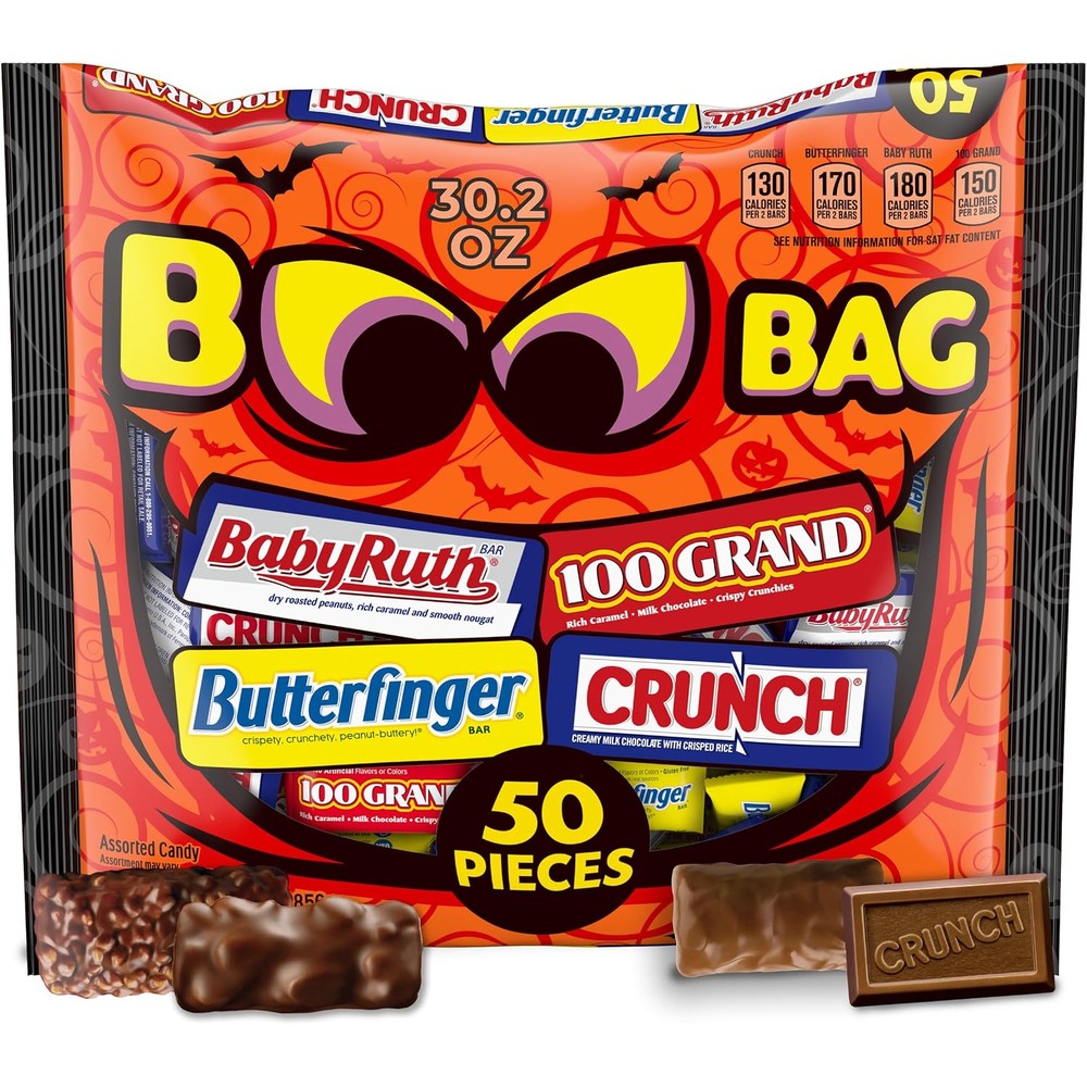Butterfinger, Crunch, Baby Ruth, And 100 Grand Mini And Fun Size Assorted Candy Bars Variety Pack, 50 Count, 30.2 Ounce