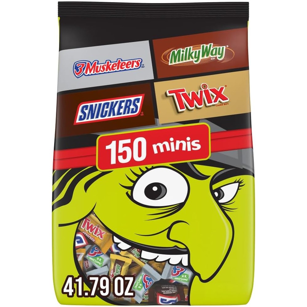 Mars SNICKERS, TWIX, MILKY WAY and 3 MUSKETEERS Chocolate Halloween Candy Miniatures Variety Pack 150 Count Bulk Bag 41.79 Ounce