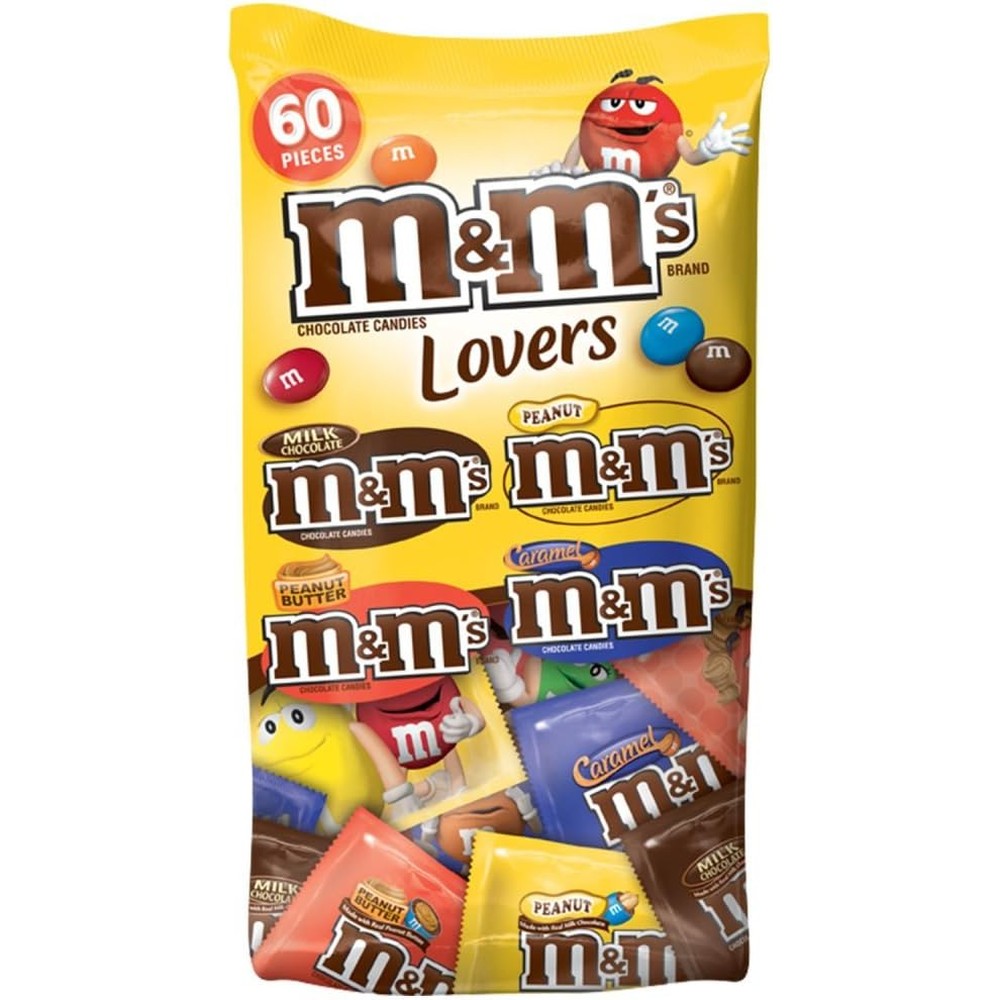 M&M'S Lovers Chocolate Candy Fun Size Variety Assorted Mix Bag Containing Milk Chocolate Peanut Peanut Butter And Caramel Flavors 33.08 Ounce 60 Pi...
