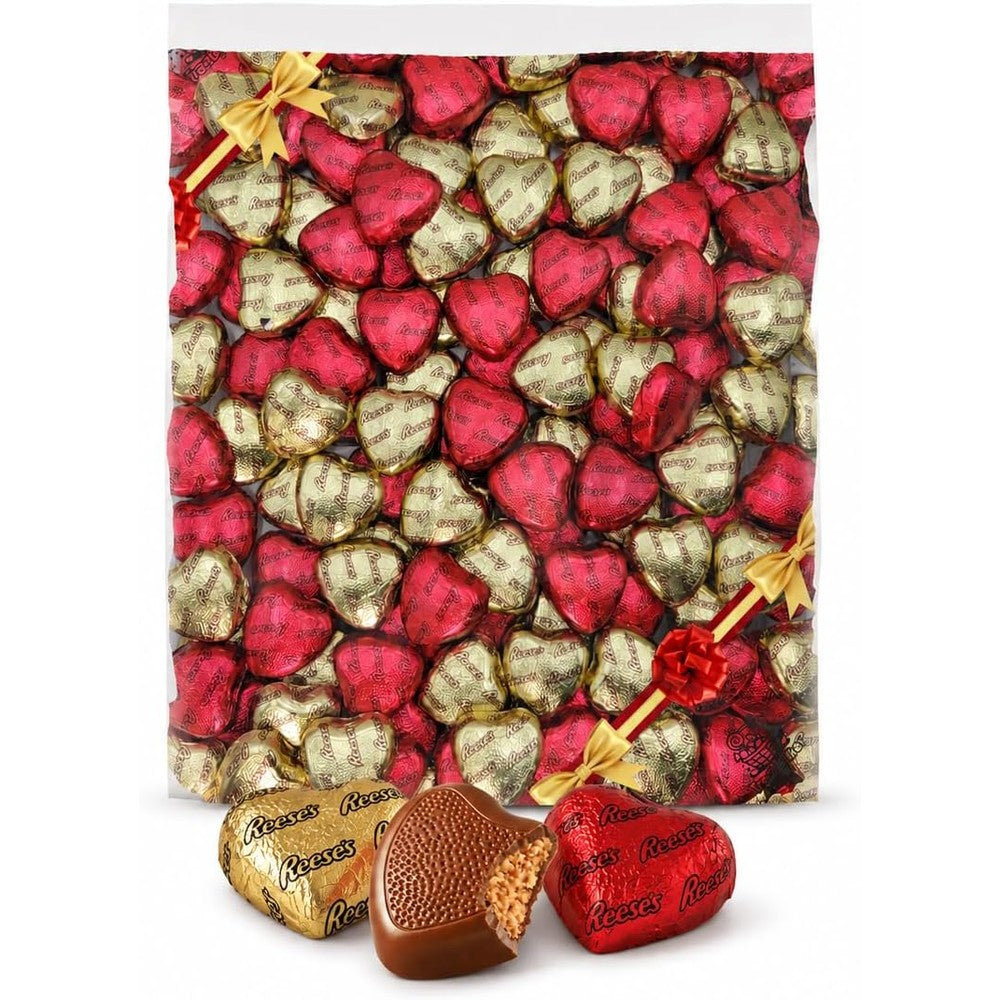 Smiling Sweets Reese's milk chocolate peanut butter hearts front view transparent bulk gift bag
