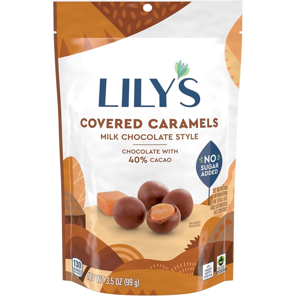 Lily's Sweets Milk Chocolate Style Covered Caramels Stevia Sweetened No Added Sugar Keto Friendly 3.5 Ounce Pack Of 3