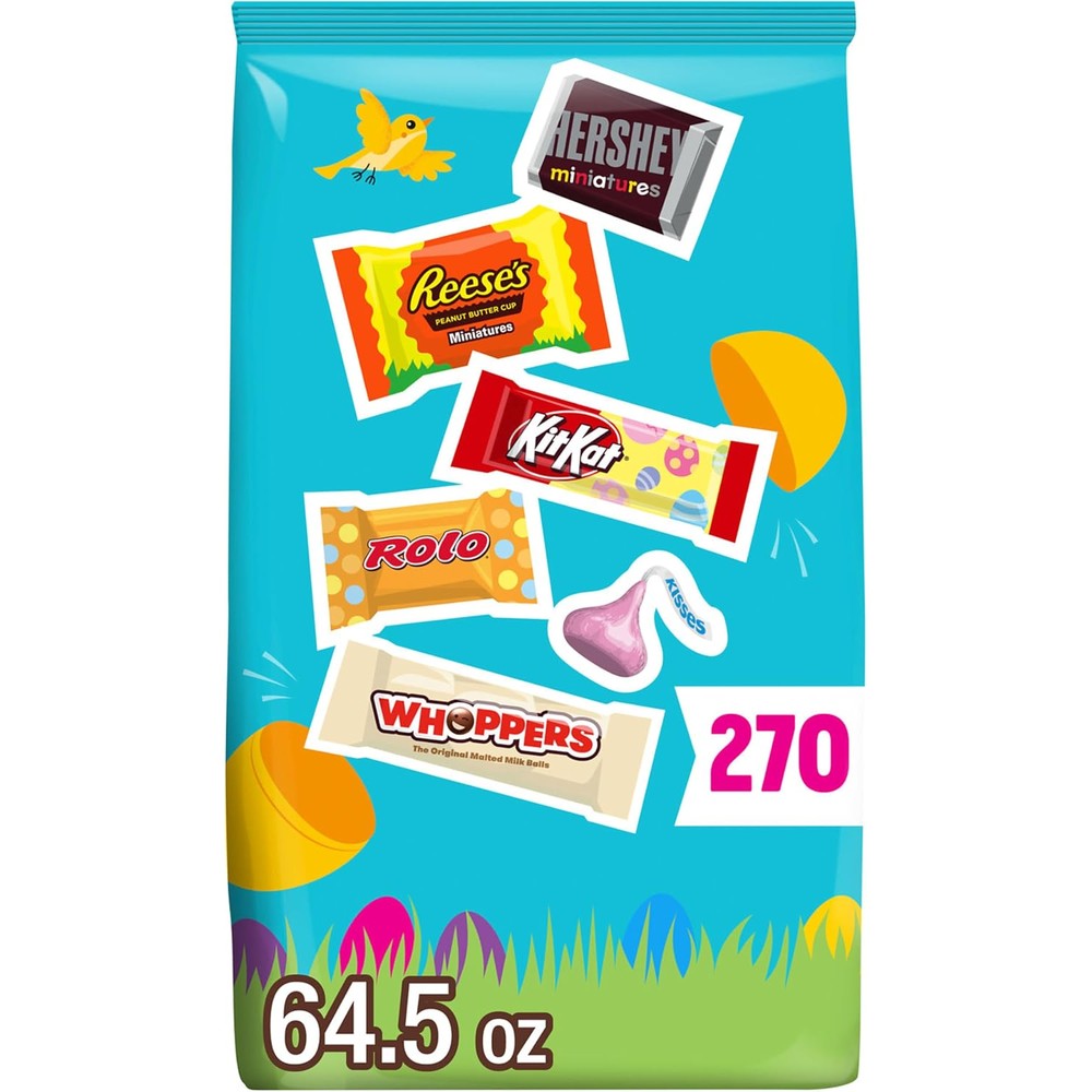 Hershey's Assorted Flavored Easter Candy Bulk Bag Containing Chocolate Miniatures Kisses and Peanut Butter Cups 64.5 Ounces 270 Pieces