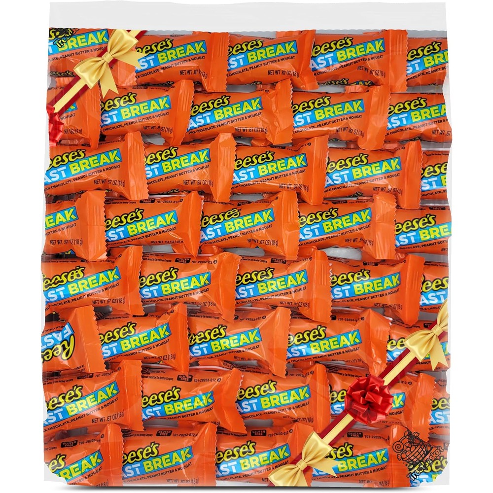 CandyKrave Reese's Fast Break Snack Size Candy Milk Chocolate Peanut Butter Nougat Bars Individually Wrapped Mini Chocolates One Pound Bulk Gift Bag