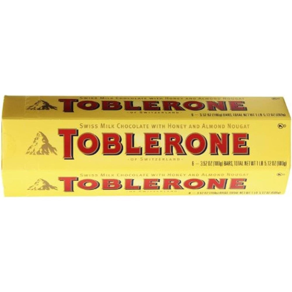 Toblerone Swiss Milk Chocolate With Honey And Almond Nougat, 6 Bars of 100 Grams, Total Net Weight 600 Grams
