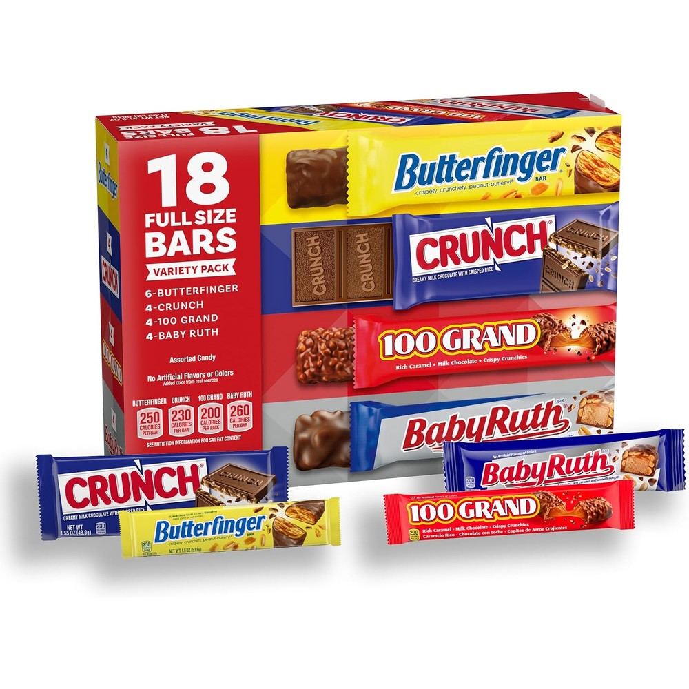 Butterfinger Assorted Full Size Chocolate Bars Variety Pack Containing Crunch Baby Ruth And 100 Grand 18 Count 31.2 Ounce