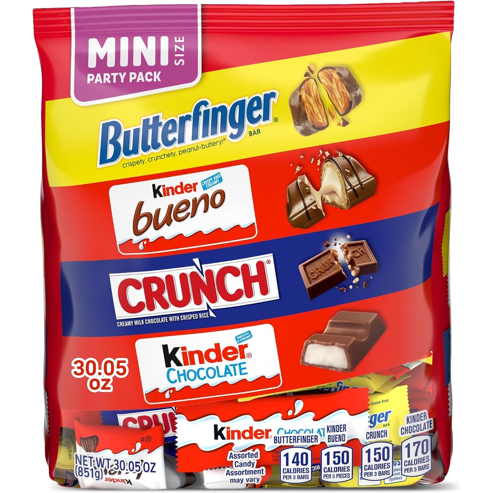 Butterfinger, Kinder Bueno, CRUNCH, and Kinder Chocolate, Assorted Candy Variety Pack, Mini Candy Bars, 30.05 Ounces