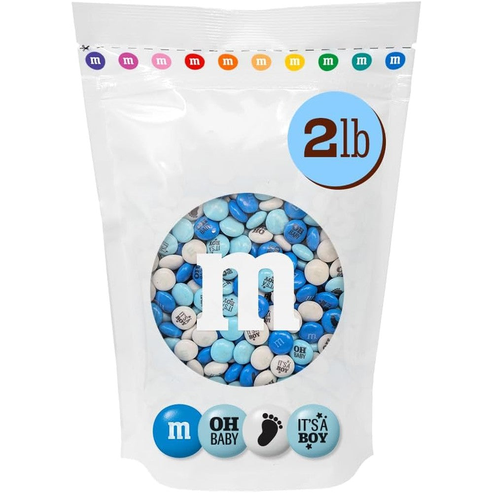 M&M'S WORLD It's A Boy Milk Chocolate Candy Two Pound Bag With White Light Blue and Blue M&M'S