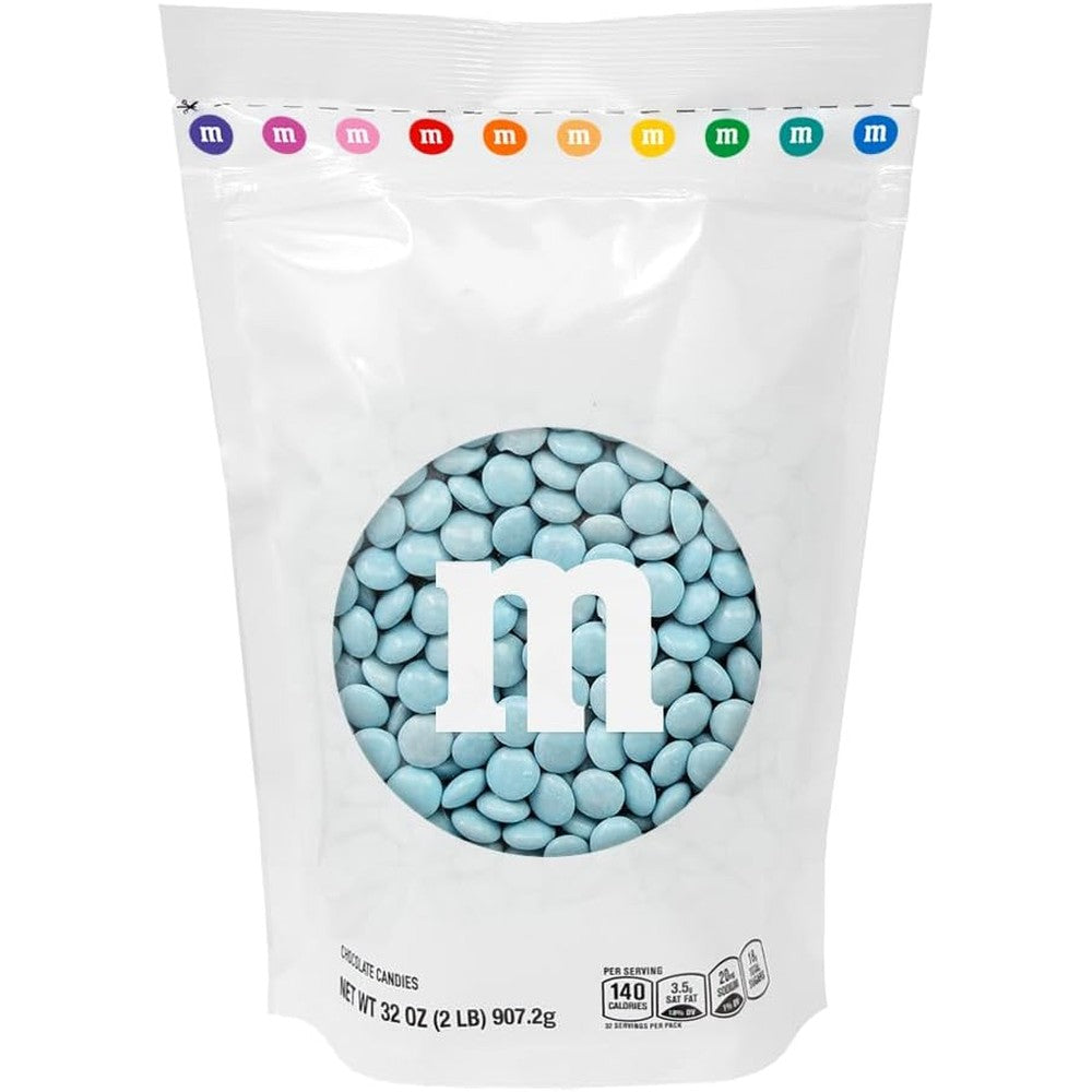 M&M'S World Light Blue Milk Chocolate Candy Bulk Resealable Pack Two Pounds