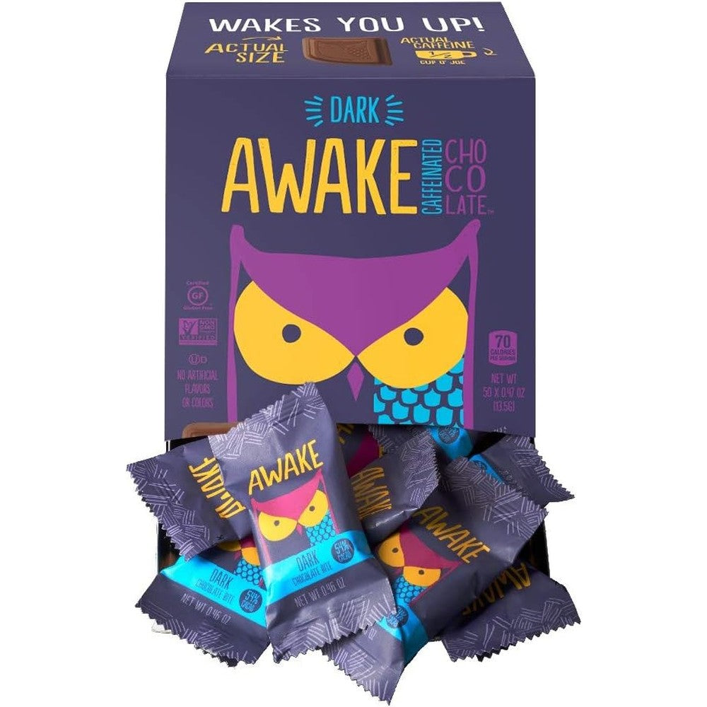 AWAKE Caffeinated Chocolate Energy Bites Dark Chocolate Fifty Count Box