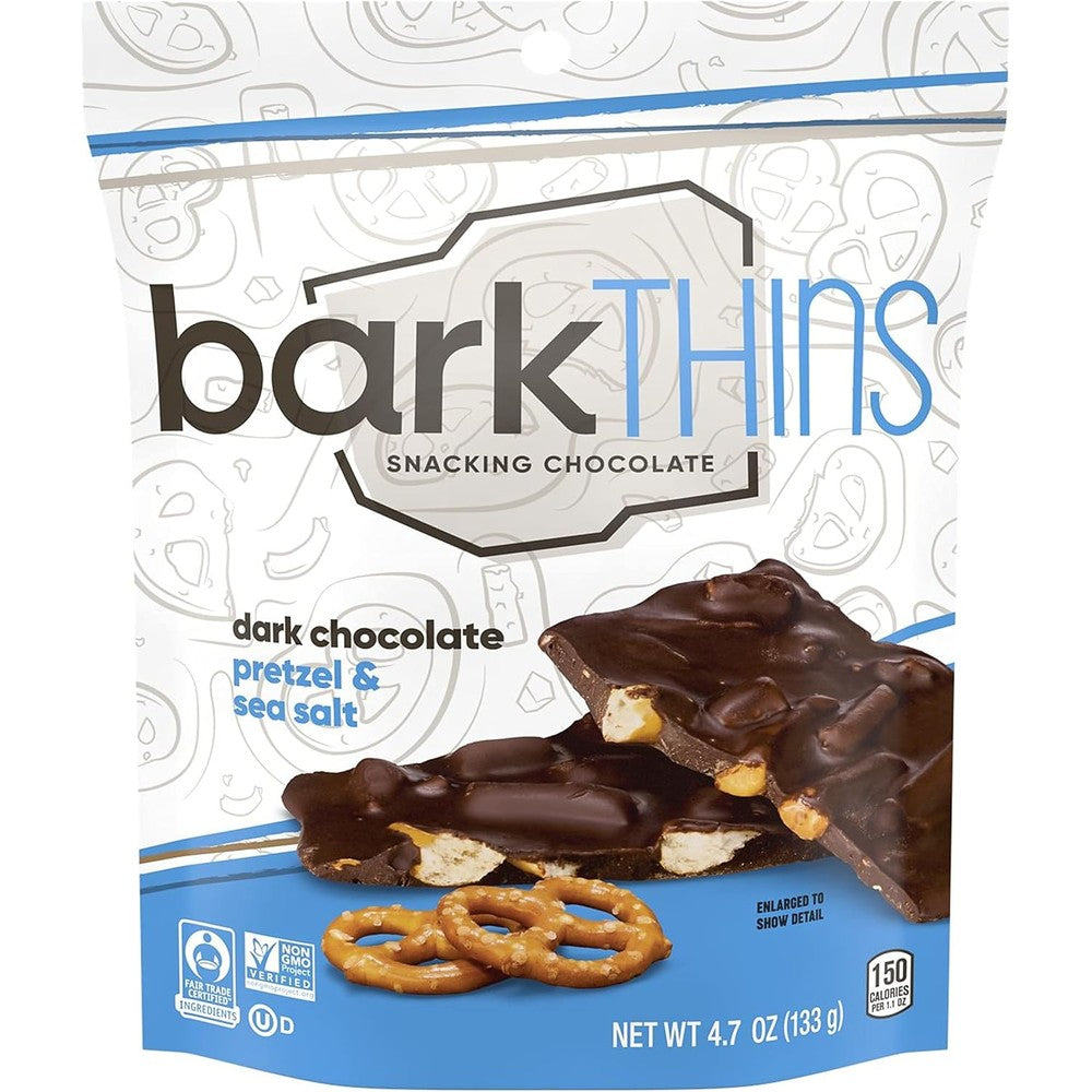 BarkThins Snacking Dark Chocolate With Pretzel And Sea Salt 4.7 Ounce Resealable Bag