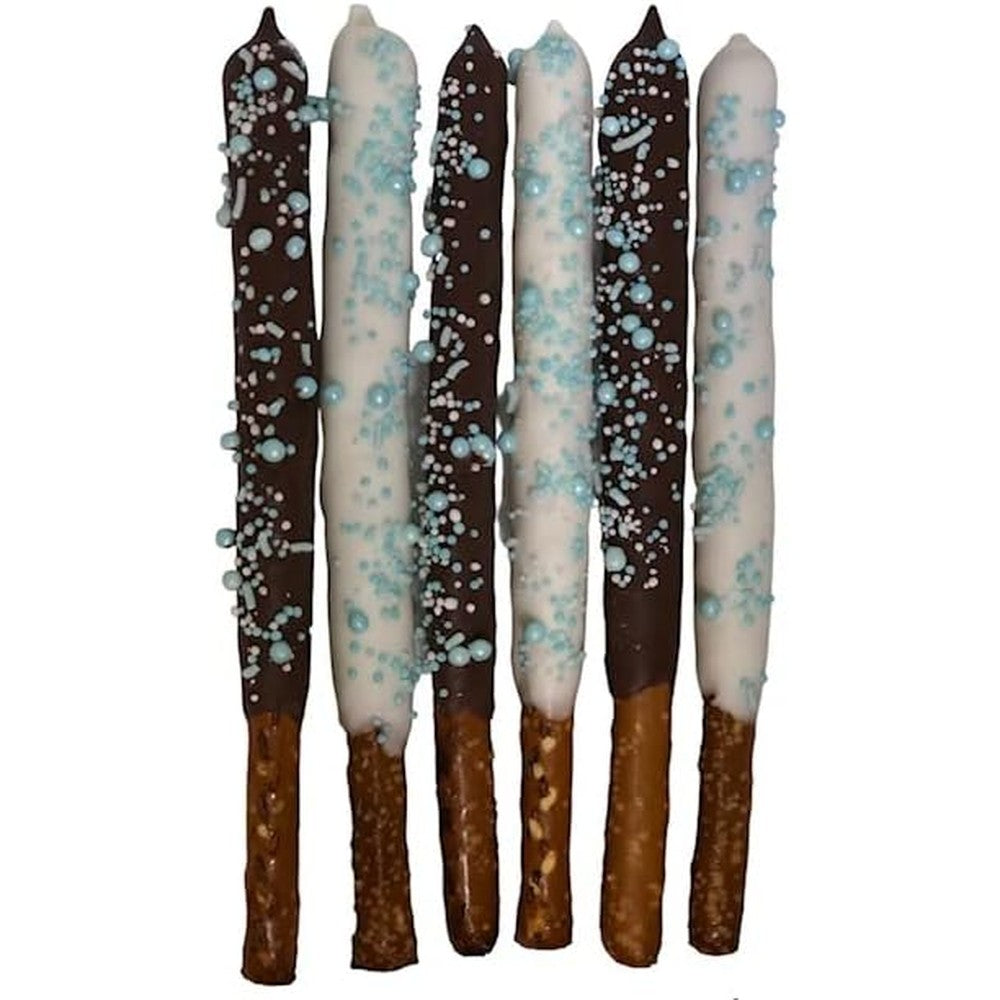 The Brittle Box Candy Co. Baby Blue Chocolate Covered Pretzel Rods 12 Count Authentic USA Imported Gourmet Snack