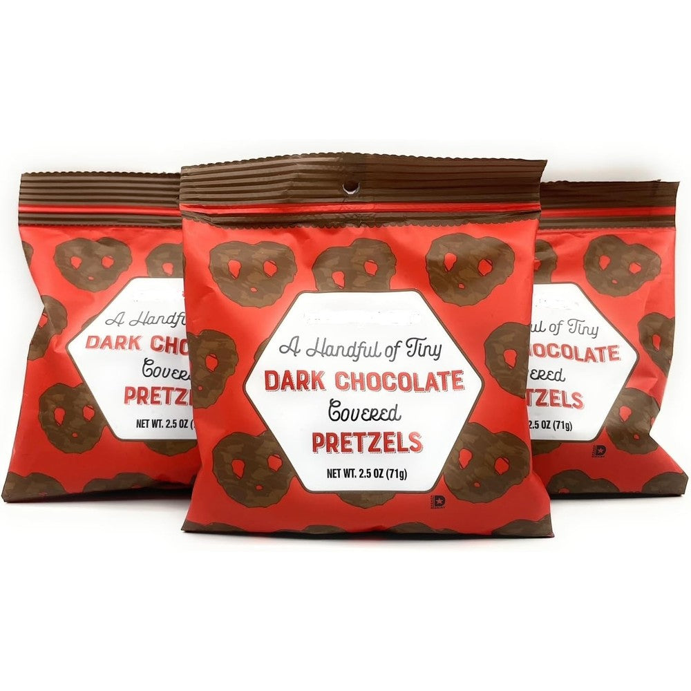 Trader Joe's A Handful Of Tiny Dark Chocolate Covered Pretzels 2.5 Ounce Pack Of 3 Authentic USA Imported Snack - Image 1