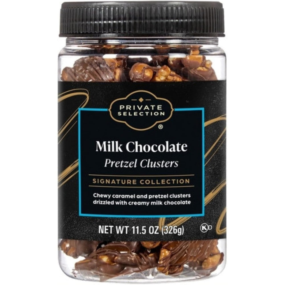 Private Selection Milk Chocolate Pretzel Clusters front view in resealable jar