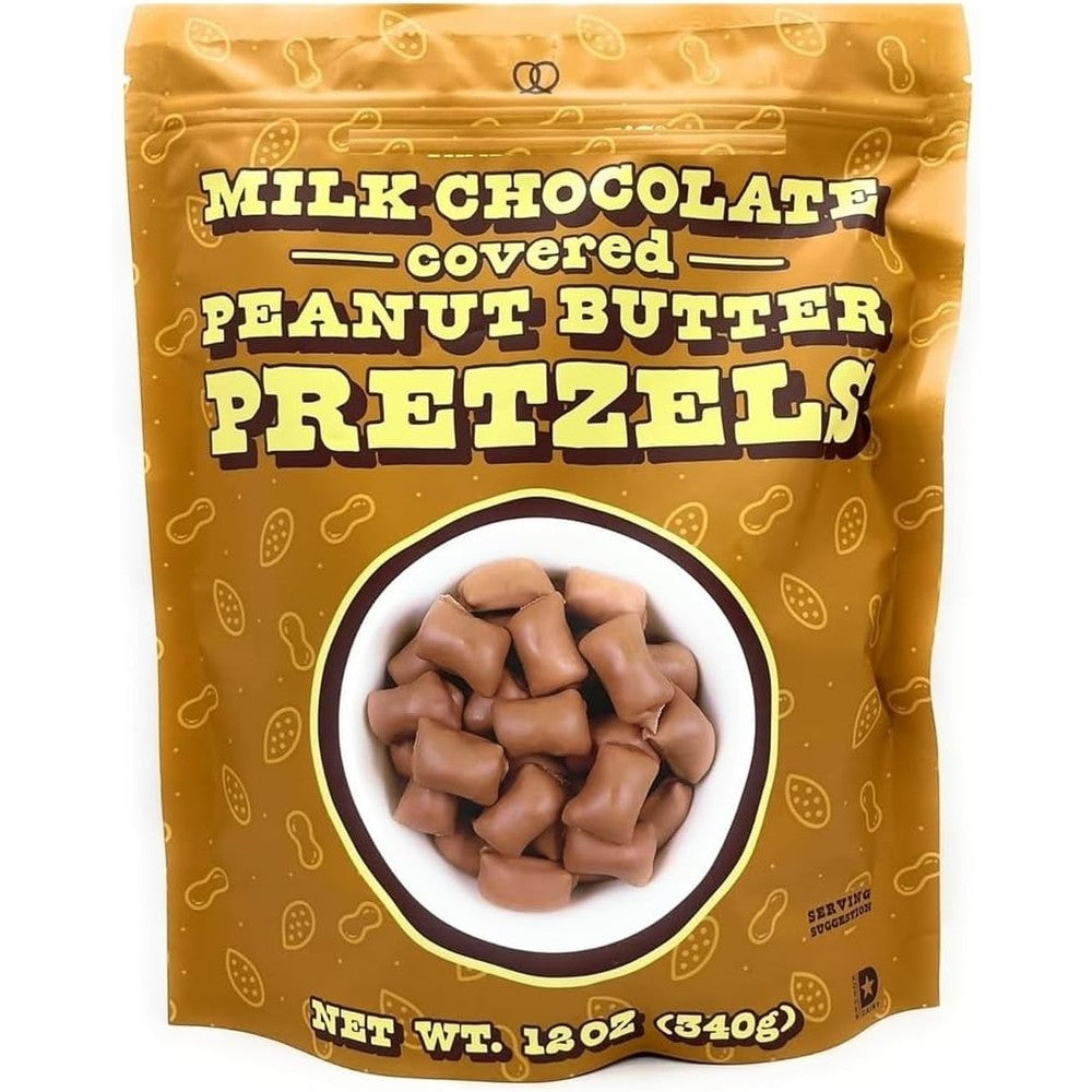 Its Delish Milk Chocolate Covered Peanut Butter Pretzels front view in 12 ounce bag.