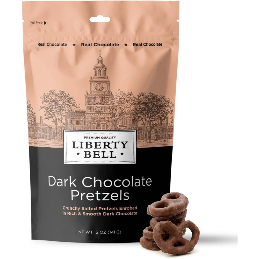 Liberty Bell Real Dark Chocolate Covered Mini Pretzels 5 Ounce Bag Authentic Usa Imported Gourmet Snack