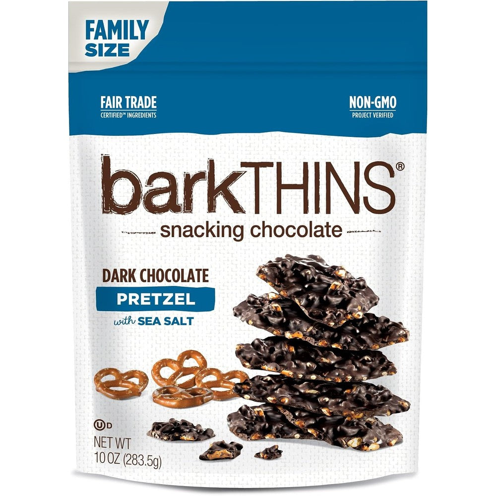 BarkThins Snacking Dark Chocolate With Pretzel And Sea Salt 10 Ounce Resealable Bag