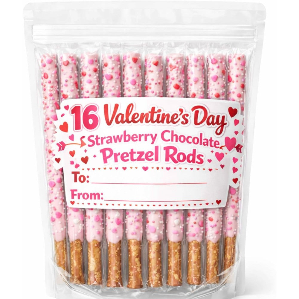 NYBQ Valentine’s Day strawberry chocolate pretzel rods front view