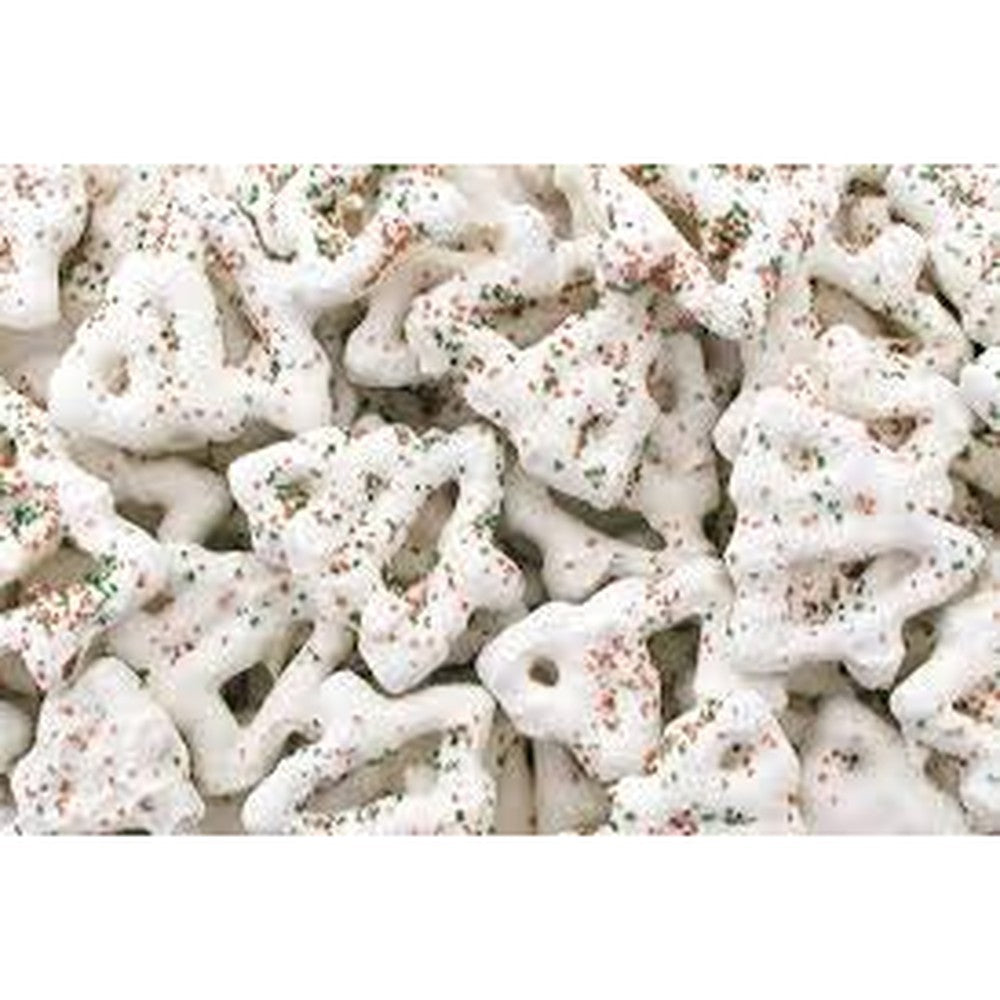 Chocolate Pretzel Frosted Christmas Tree Mini Pretzels White Confectionery Coating With Red And Green Sprinkles 32 Ounce Bag