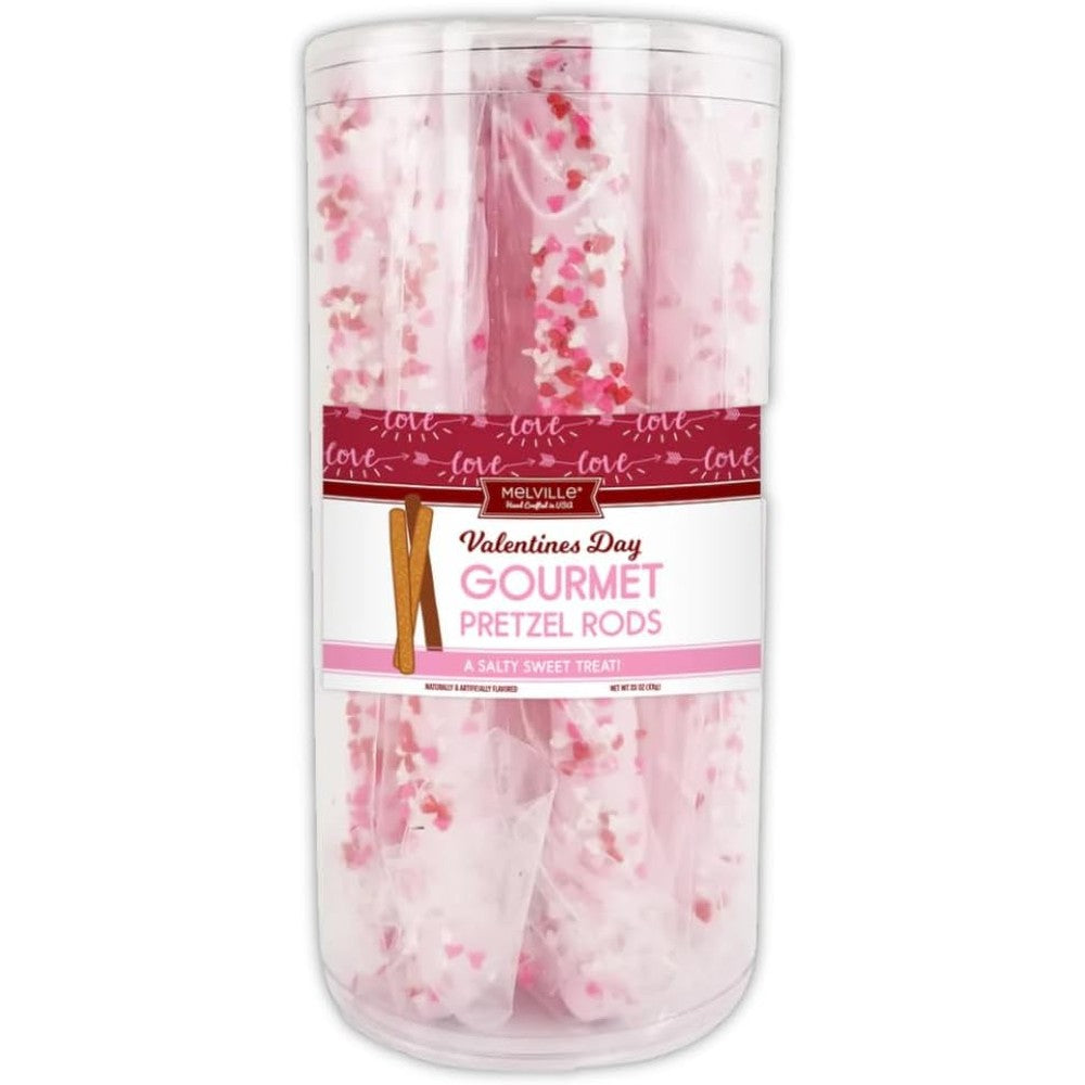 Lyza's Sweets and Treats white chocolate pretzel rods in tub front view