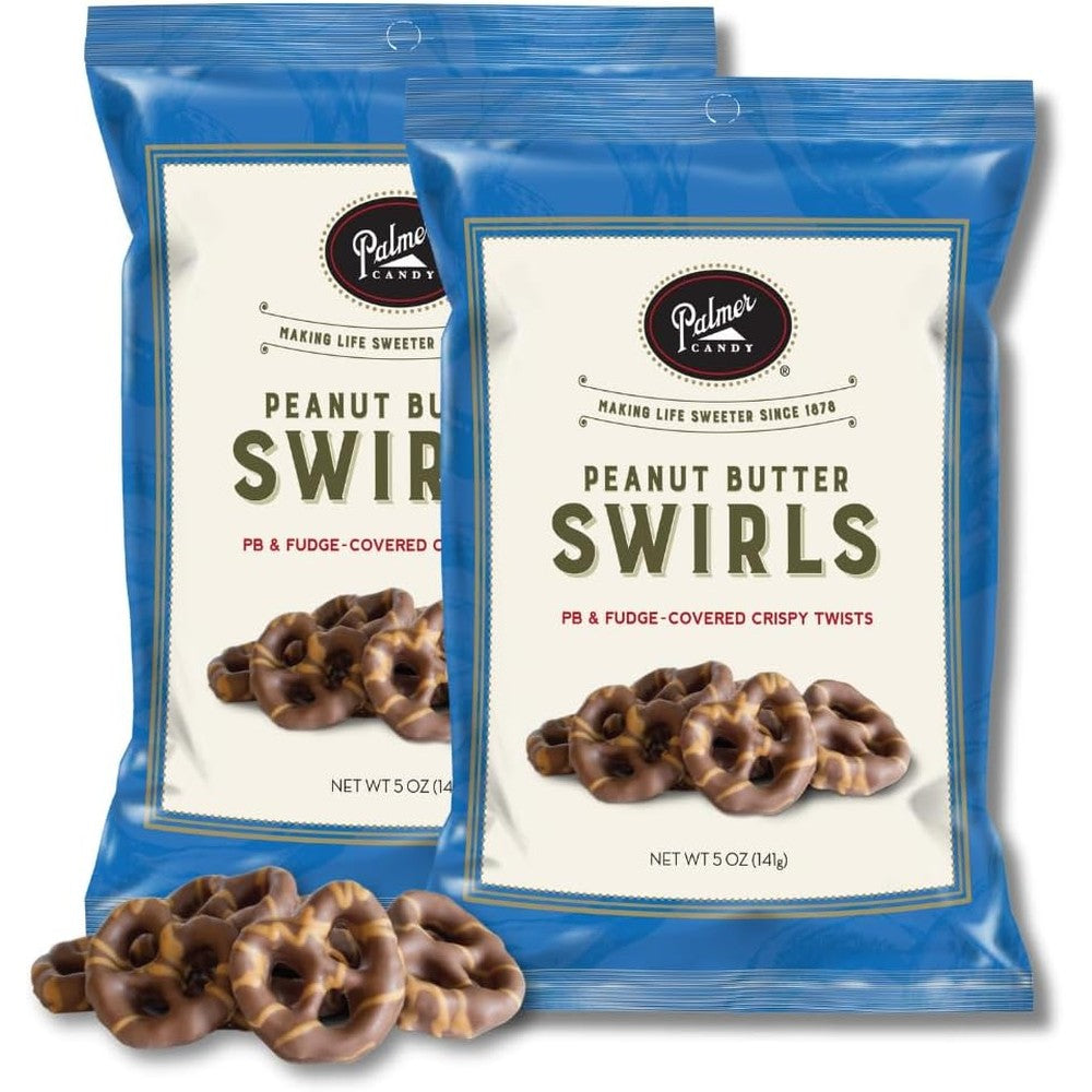 Lyza's Sweets And Treats Palmer Candy Peanut Butter Swirls Milk Chocolate Fudge Covered Pretzels Pack Of Two 5 Ounce Bags