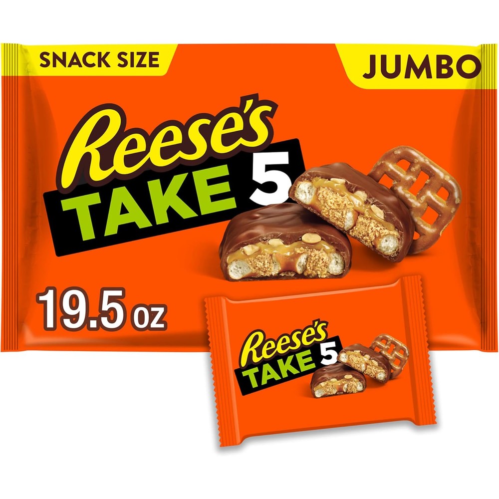 Reese's Take Five Pretzel, Peanut, And Milk Chocolate Snack Size Candy Jumbo Bag, 19.5 Ounce