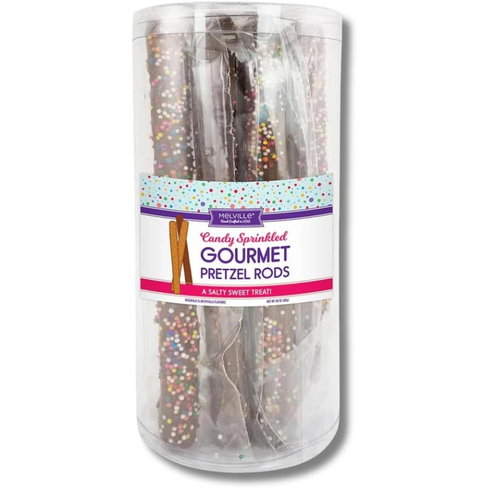 The Brittle Box Candy Co. Milk Chocolate Dipped Pretzel Rods 8 Count Tub front view