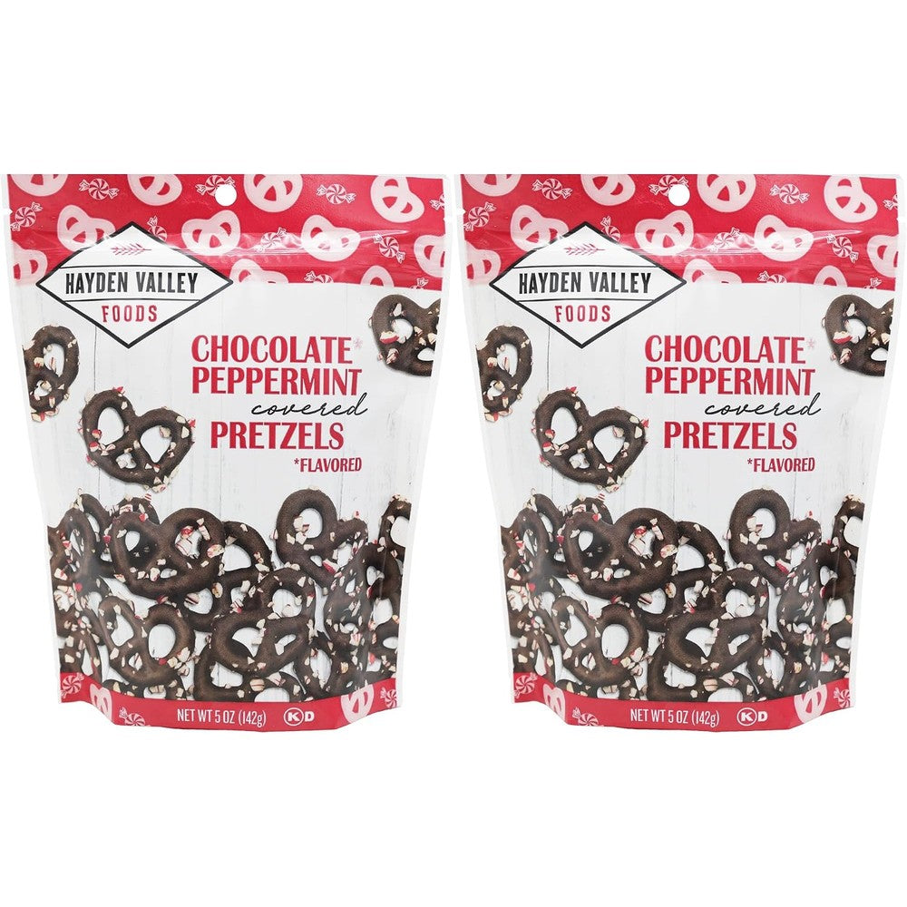 Hayden Valley Foods Chocolate Peppermint Covered Pretzels Gourmet Holiday Snack 5 Ounce Bags Pack Of 2