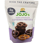 JOJO's Dark Chocolate Covered Pretzels Gluten Free Healthy Snack Low Sugar And Plant Based Protein 12 Ounce Bag