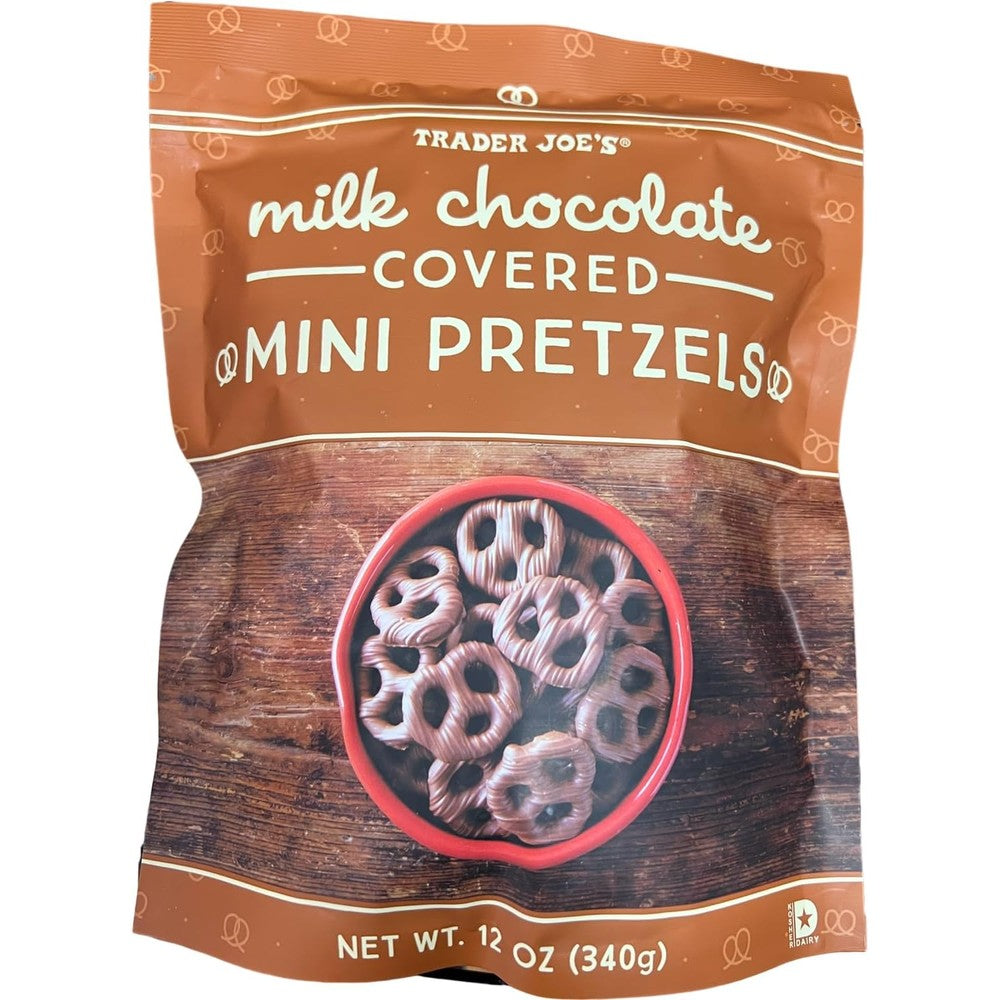 Trader Joe's Milk Chocolate Covered Mini Pretzels Crunchy Salty Snack 12 Ounce Bag