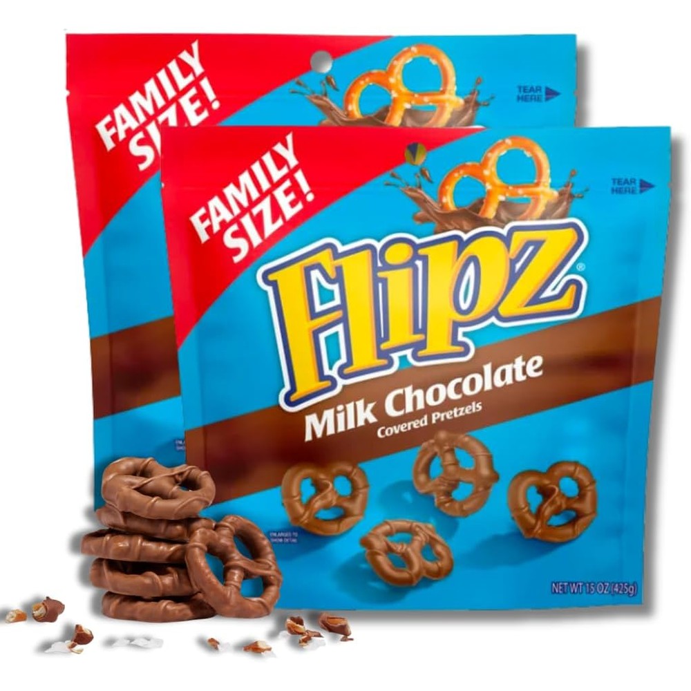 Lyza's Sweets And Treats Flipz Milk Chocolate Fudge Covered Pretzels Pack Of Two Jumbo Family Size Fifteen Ounce Bags